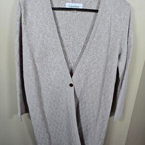 NWOT Calvin Klein Beige Knit Long Sleeve Cardigan Sweater with Single Button Med
